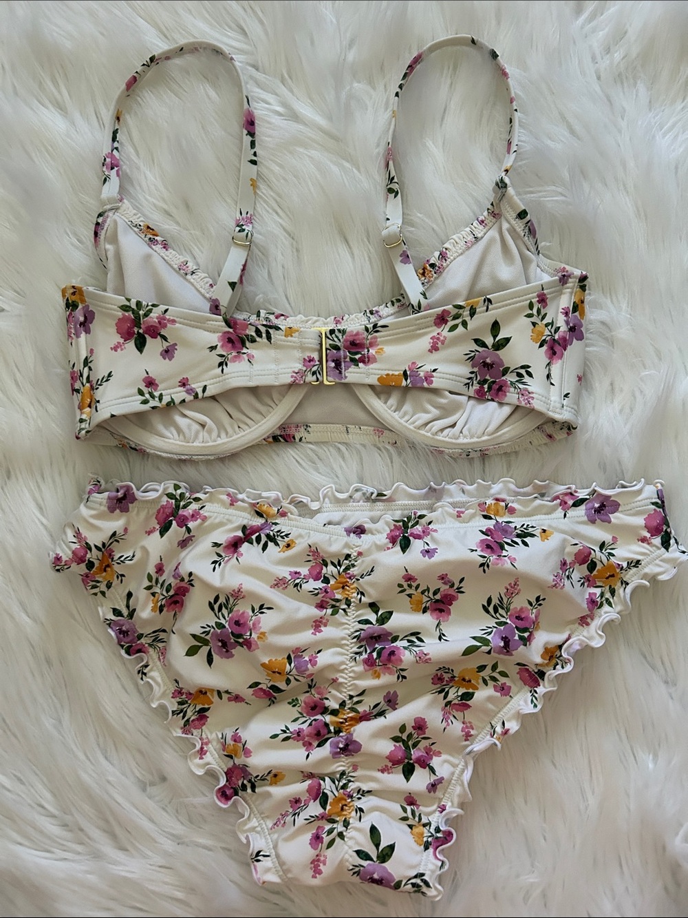 Shade & Shore Cream Bikini with Pink & Yellow Floral Print - Picture 4 of 4